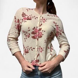Frenchi wool cream cardigan with rose print